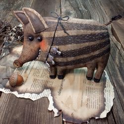 Cheerful Boar Pig Primitive Doll for Home Decor and Halloween Decoration