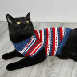 Cat Sweater Liberty, Hand Knitted Handmade American U.S. Flag Wool Jumper for Small Dog, Fourth of July Patriotic Inde