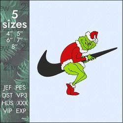 nike grinch embroidery design, steals swoosh christmas logo, 5 sizes