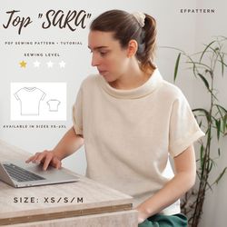 Top SARA with Collar - Sewing Pattern instant PDF download - Sizes XS, S and M, Digital Pattern