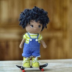 Dark skin boy on a skateboard, unique gift for baby