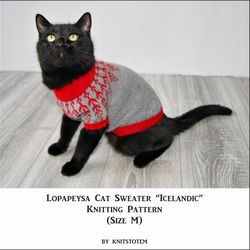 Pattern Lopapeysa Cat Sweater Icelandic, Printable PDF DIY Norwegian Jumper for Small Dog or Sphynx cat, Jacquard Pet