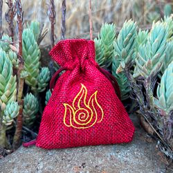 Fire Nation D&D Dice Bag, Avatar Embroidered DnD Dice Pouch, Dungeon and Dragons Custom Gamer Gift, Fire Element Bag