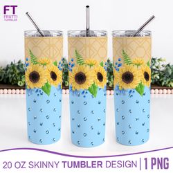 Sunflowers and Rhinestones Tumbler Sublimation Wrap  - 1 PNG