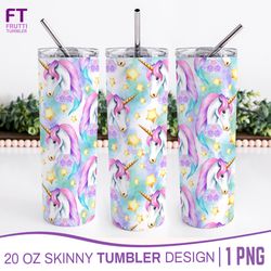 Watercolor Unicorn Tumbler Wrap Sublimation Design - 1 PNG