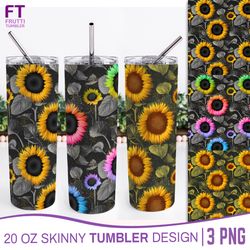 Sunflowers Tumbler Sublimation Wrap - 3 PNG Designs