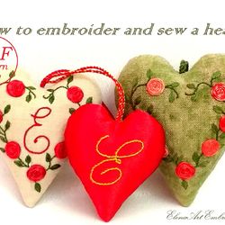 Floral Heart, Personalized Embroidery, Beginners Embroidery Tutorial, Rose Flower Embroidery, Easy Sewing Pattern PDF
