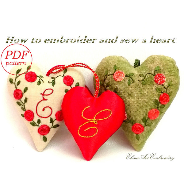 Floral Heart Embroidery Pattern PDF. Beginners Embroidery Tutorial. Rose Flower Design. Easy Sewing Patterns For Beginner. Stitch Guide Needlepoint .jpg