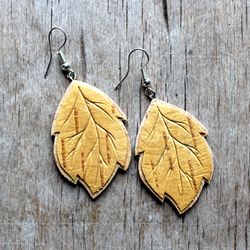Handmade wooden earrings, Birch bark earrings