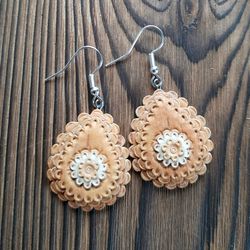 Wooden dangle earrings, Birch bark earrings, Gift for Her