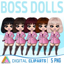 Girl Boss Clipart  Set - Pink Fashion Doll