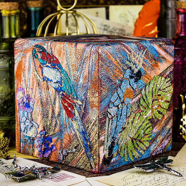 colorful_glitter_parrots_mixed_media_collage_on_the_square_tissue_box_2.jpg