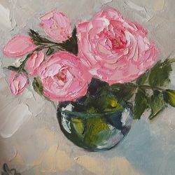 Coral Rose Original Oil Painting Flowers Wall Art Still Life Artwork Impasto Rose Painting Original Art 3D Painting