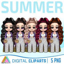 Summer Fashion Girl Clipart Set - Girl Boss PNG
