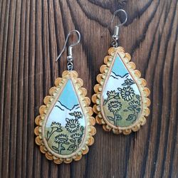 Sunflower handmade earrings, Painting wood earrings, Gift for Her