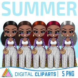 Summer Girl Clipart Set - African American Girl Boss