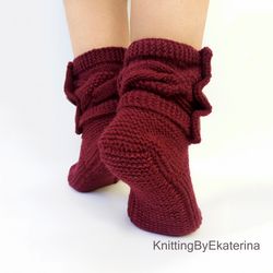 Knit Socks Women Knitted Wool Socks Cable Knit Slippers Boots Knitted Slipper Socks Mothers Day Gift Travel Slippers Bed