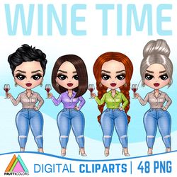 Wine Time Clipart Bundle - Fashion Dolls - 48 PNG