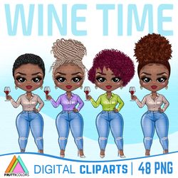 Wine Time Clipart - African American Fashion Dolls - 48 PNG