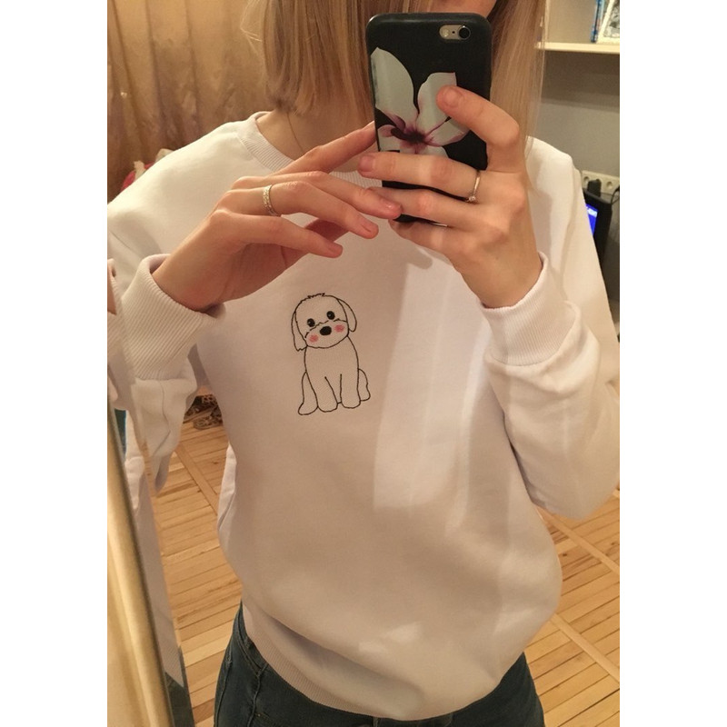cute dog bichon sweatshirt machine embroidery design