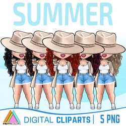 Summer Clipart Set - Coffee Girl Illustrations - 5 PNG