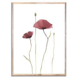Poppies Art Print Flowers Watercolor Painting Floral Dark Poppy Wall Art Minimalist Botanical Poster Golden Poppies