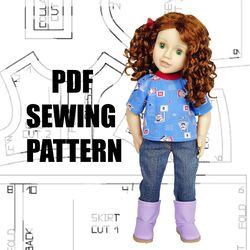 Pdf pattern Australian girl doll t-shirt and jeans, Australian girl doll sewing pattern, Australian girl doll clothe