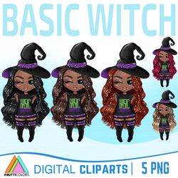 Basic Witch Clipart Set - Halloween Clipart, Cute African American Fashion Dolls PNG, Black Girl Magic Clipart