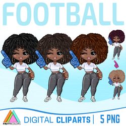 Football Clipart Set - African American Doll - 6 PNG