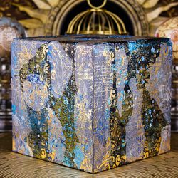 Golden Astrological Signs on the Abstract Black and Blue Background with Glitter Stars Collage Tissue Box Cover Square
