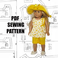 Sewing pattern for American girl doll, tunic, pants, hat for doll, American girl doll clothes, American girl pdf pattern