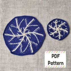 Christmas coaster crochet pattern, Snowflake coaster crochet pattern, Crochet snowflake pattern, Tapestry crochet