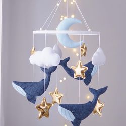 Whale and cloud mobile. Baby shower gift. Nursery decor