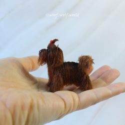 Chocolate Yorkshire Terrier. Miniature realistic figurine. Custom made toy. Pet portrait. Great gift for dog lovers.