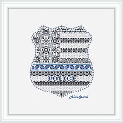 Cross stitch pattern Police Policeman Emblem Ornament Badge Profession USA Flag counted crossstitch patterns Dowload PDF
