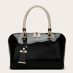 Womens Artificial Patent Leather Top Handle Bag