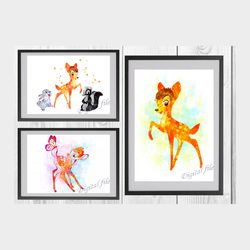 Bambi Set Disney Art Print Digital Files decor nursery room watercolor