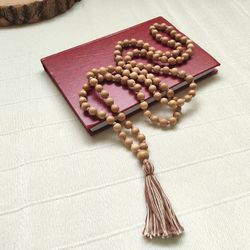 Handmade Wooden rosary 108 beads, mala 108 beads for meditation, juniper wood Prayer Rosary Necklace with tassel