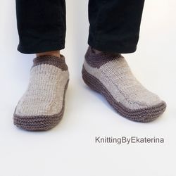 Mens Slipper Socks Mens Knit Slippers Knitted Slippers Travel Fathers Day Gift for Dad Hand Knit Wool Slipper Bed Shoes
