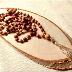 Handmade Red Juniper wood rosary 108 beads, mala 108 beads for meditation, organic wood Prayer Necklace with tassel