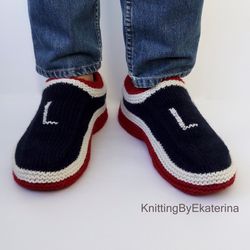 Mens Knit Slippers, Personalised with Custom Initial Monogram, Wool Mens Slippers, Mens Travel Slippers, Mens Knitted