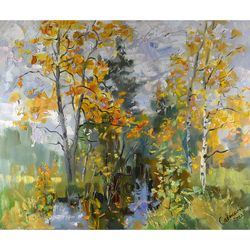 autumn painting nature landscape impressionism tree original art plein air
