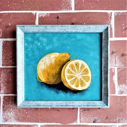 Lemon painting, Citrus still life painting kitchen wall decor, Fruit original painting, Lemon artwork