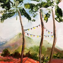 Hawaii Painting Original Art Honolulu Artwork Tropical Beach Art Landscape Oil Painting 7 by 5 by SerjBond