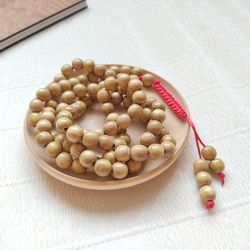 Handmade Acacia wood rosary 108 beads, Buddhist mala 108 beads for meditation, wooden Prayer Rosary beads Necklace