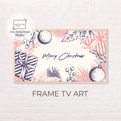Samsung Frame TV Art | 4k Vintage Christmas Red and Blue Art for The Frame Tv | Digital Art Frame Tv | Winter Holidays