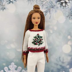 Barbie clothes white christmas tree sweater