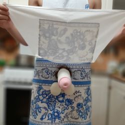 Funny mens gift for Christmas.Linen apron with pop-up penis