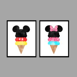 Minnie Mouse ice cream Print, Mickey Mouse Disney Digital Files, decor nursery room watercolor