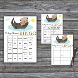 60 Woodland Baby Shower Bingo Cards,Otter Baby Shower Bingo Games,Printable Baby Shower Bingo Cards--380